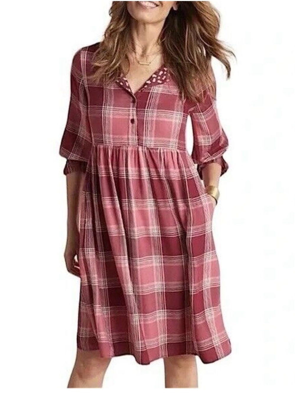 Matilda Jane You & Me Babydoll Dress Plaid Rayon Ruffle Sleeve Size Medium EUC